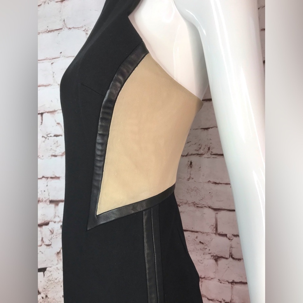 RAG & BONE Piper Leather Trim Mesh Panels Mini Sheath Dress Black and Tan Size 2 - Picture 3 of 16